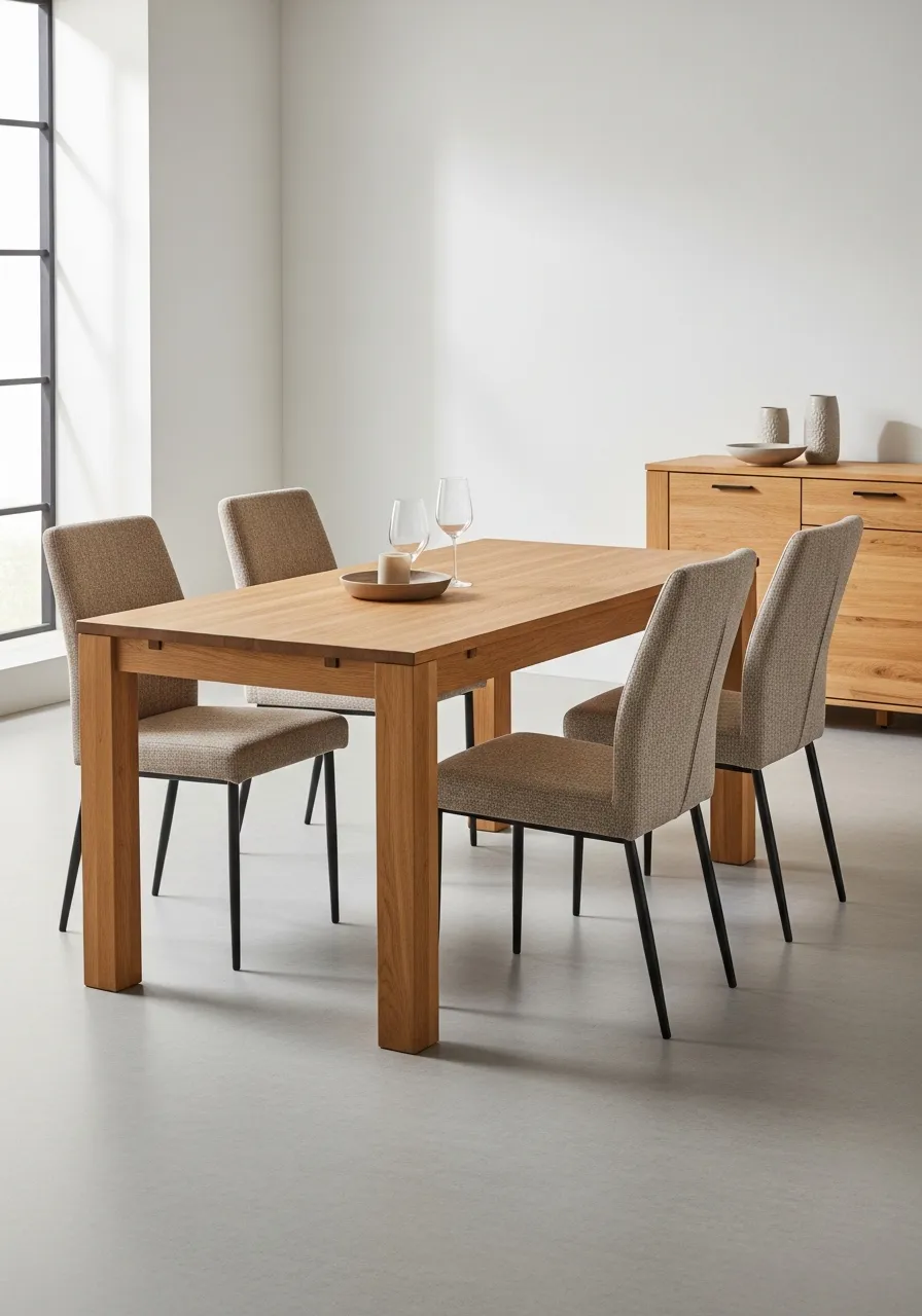 Lira Modern 6 Kişilik Yemek Odası Takımı – Doğal Meşe ve Krem Sandalyeler